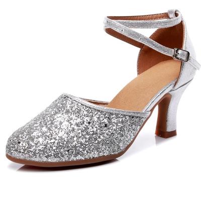 China New Breathable/Soft/Comfortable High-end Glitter Leather Dance Shoes 5.5/7.5cm High Heel Ballroom Latin Dance Shoes for sale