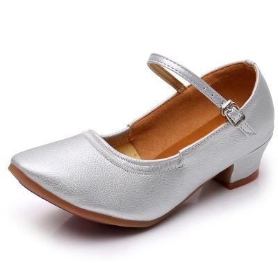 China Outdoor Breathable/Soft/Comfortable Square PU Heel 3.5cm Children's Shoes Women Ballroom Dance Heels for sale