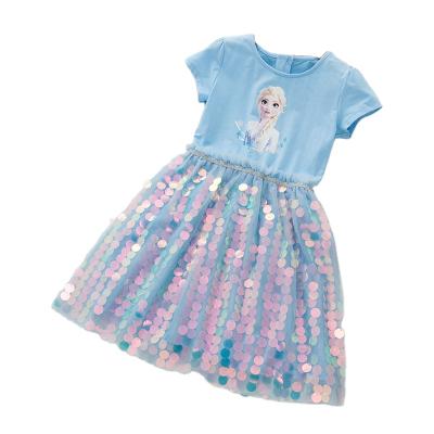 China 2021 Breathable Mesh Sequined Bouffant Skirt Elsa Dress Girl Princess Dress for sale