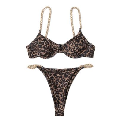 China Breathable bikini 2021 swimwear and beachwear split leopard swimsuits 2 pieces print string extreme bikinis for sale