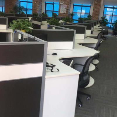 China modern office work station furniture waved shape wooden call center workstation with corner shelves for sale