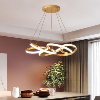 China High efficiency light golden circles chandeliers decorative led pendant ceiling lamp for hotel surface install led chandeliers living room light for sale