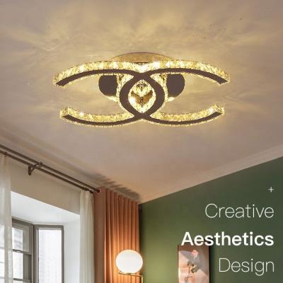 China Modern Double C Modern Chrome 36W Led Kitchen Bed Living Room Crystal Chandelier Ceiling Light for sale