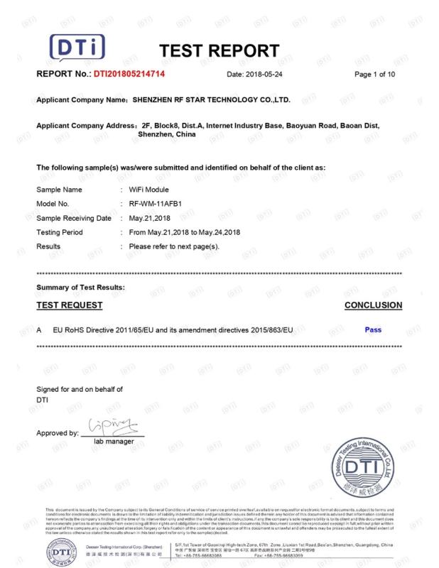 RoHS - Shenzhen RF-Star Technology Co., Ltd.