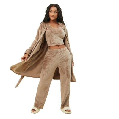 China Breathable Designer 3 Piece Set Casual Round Neck Women Sleepwear Pajamas Sets for sale