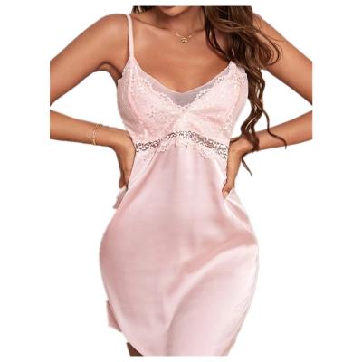 China QUICK DRY Designer Lace Panel Satin Cami Sleep Dress Casual Pajamas For Women for sale