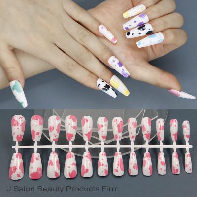 China Design 24 Pieces / Sheet Internet Celebrities Milk Pattern Wear Nail Tips Black Cow Milk Nail Piece 6 Yellow Color for sale