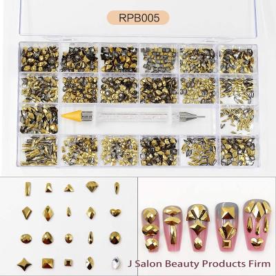 China Glass Multi Color Multi Shape Crystal Diamond Nail Art Opal Rhinestone Set Box For Nails Design In Box for sale