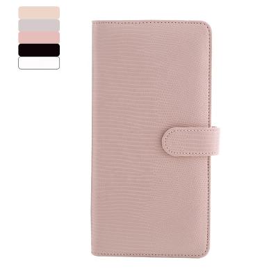 China Buckle Closure Dusty Rose Black Gray Beige Lizard Print Vegan Leather Compact SLIM Ringless Wallet as Agenda Cover for Checks and Passports for sale