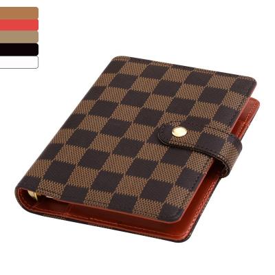 China Brown White Red Black A7 6 RING Checkered Portable Wallet Binder Buckle Closure with Envelopes, Stickers and Sheets Available for sale