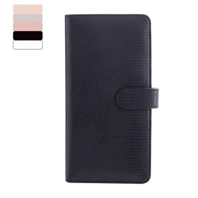 China Dusty Rose Black Gray Beige Lizard Loop Closure Vegan Leather A6 Binder Compact SLIM Ringless Agenda Cover for Bills, Checks, Passports for sale