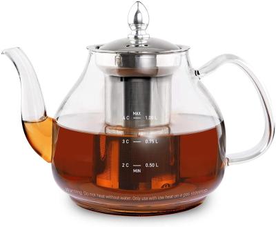 China Glass Stove Top Safe Clear Teapot Removable Loose Leaf Infuser Blooming Tea Maker for sale