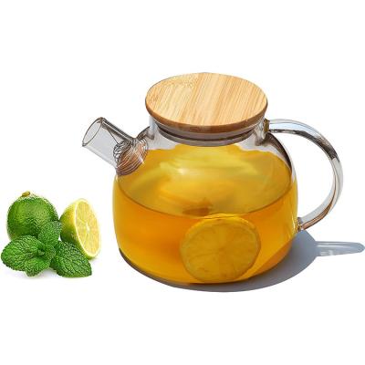 China Small Tea Viable Water Fruit Jug Kettle High Temperature Resistant Glass Cold Mouth Drinking Bamboo Capping Basket for sale