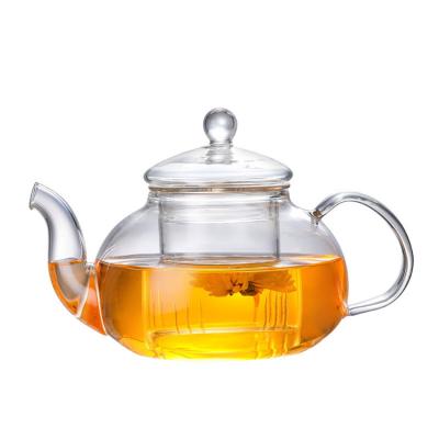 China Hot selling viable 400ml 600ml 800ml 1000ml pyrex glass teapot with strainer flower pot glass teapot with infuser for sale