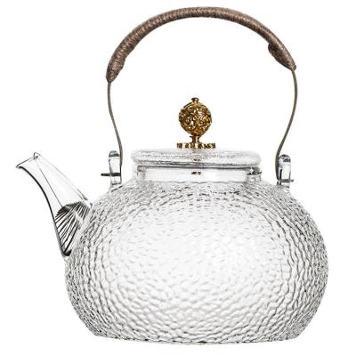 China Viable Japanese Hammered Heat Resistant Glass Teapot Glass Teapot With Handel For Office for sale