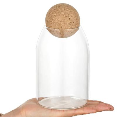 China High Quality Airtight Nut Jars Viable Storage Canisters Glass Food Jar With Lid Wood Ball for sale