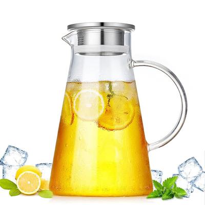 China Viable Stainless Steel Heat Resistant Glass Lid Large Capacity Kettle Juice Pot Iced Tea Beverage Cold Carafe for sale