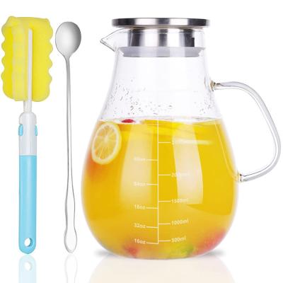 China Viable Clear Glass Pitcher Jugs Teapot Cup Drinking Set With Bargain Stainless Lid For Cold Water Juice for sale