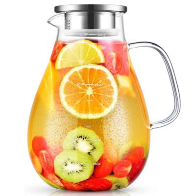 China Viable Clear Cold Water Kettle Borosilicate Glass Pitcher With Stainless Steel Lid Lead Free Glass Tea Kettle for sale