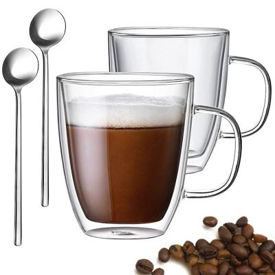 China Durable Heat Resistant Double Cup Thermal Wall Insulated Espresso Layered Mug With Clear Handle Cup For Tea Coffee Milk Cold Drinks for sale