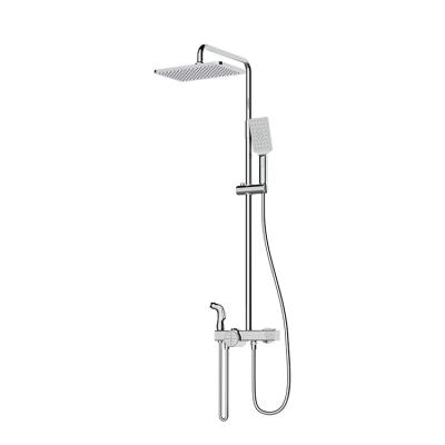 China With Rainfall Top Shower Sliding Bar Square Design Bathroom Gold Shower Faucet Set Wall Mounted for sale