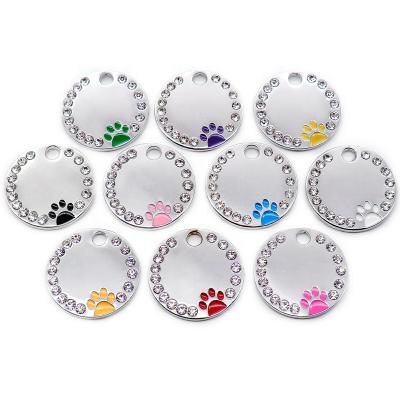 China Folk Enamel Paw Alloy Cheap Round Art Dog Sublimation Custom Logo Rhinestone Pet Tag for sale