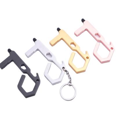 China Non Touch Color Metal EDC Elevator Touch Hygiene Key Chain Free Door Opener With Stylus for sale