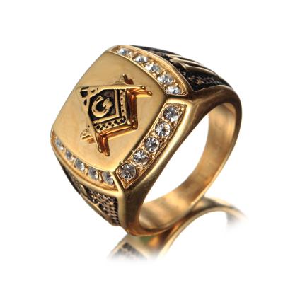 China Wholesale Europe Men Women Fashion Cheap Titanium Steel Plated Masonic Ring Gold for sale