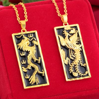 China Chinese Soft Enamel Phoenix Dragon Custom Couples Necklaces Casual/Sporty Rectangular Gold Color for sale