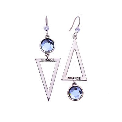 China TRENDY Fancy Silver Shade Triangle Shape Asymmetrical Blue Color Rhinestone Earrings for sale