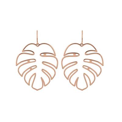 China Trendy Fashion Factory Metal Rose Gold Silver Hollow Out Bohemian Palm Leaf Earrings for sale