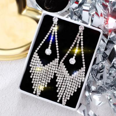 China Fashion Women Silver Gold Plated Tassel And Stud Drop Sparkle Diamond Crystal Diamond Earrings for sale