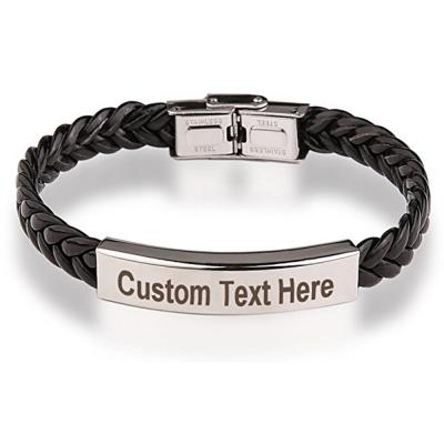 China CLASSIC Wholesale Custom Logo Fashion Leather Stainless Steel Bracelet for sale