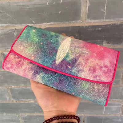 China Authentic True Stingray Skin Female Long Trifold Wallet Genuine Leather Lady Clutch Purse Women's Large Card Holders for sale