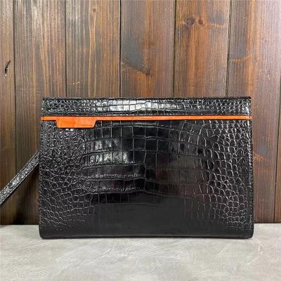 China Authentic Crocodile Skin Businessmen Envelop Clutch Wristlets Purse Genuine Alligator Leather Male Large Card Holders for sale