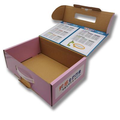 China Recycled Materials Wholesale Custom Offset Printing Full Color Handle Shipping Box Corrugated Box Packing Cardboard Customize for sale