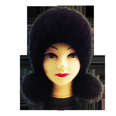 China Women COMMON Fur Knitted Mink Hat Winter Fur Pom Pom Beanie Hats With Three Balls for sale