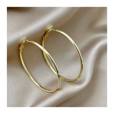 China TRENDY OEM ODM branding Wholesale stainless steel jewelry 60MM hoop earrings 14K gold plated hoop earrings for women for sale