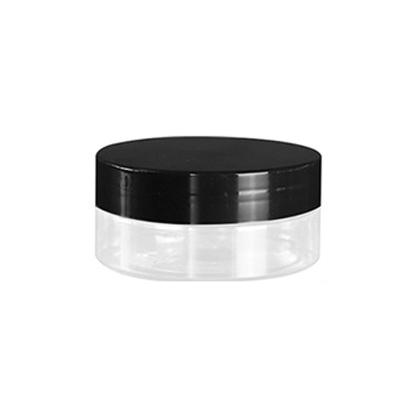 China 60ml Clear Plastic Cosmetic Jar Pet Body Cream Butter Containers With Black Lids for sale