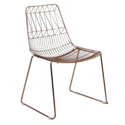 China Modern Outdoor Modern Bertoia Rose Gold Wire Chair Iron Wire Frame Metal Furniture Stackable Leisure Dining Gold Chair for sale