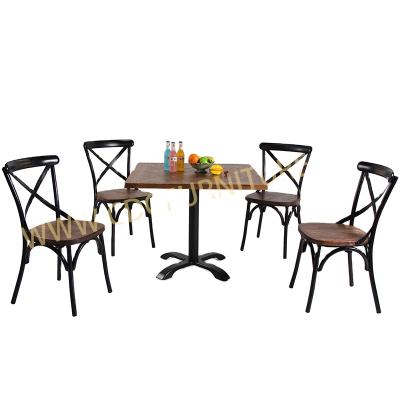 China Latest Design Modern Metal Steel Frame Wood PU Seat Not Dining Chair Bistro Solid Wood Seat Stackable Classic Dinner Chair Te koop