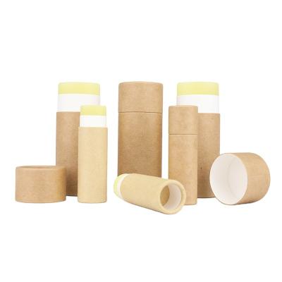 China Disposable OEM Eco Recycled Kraft Cardboard Custom Printing Popular Lift Up Paper Tube Waxed Paper Lined 50ml Lip Balm / Deodorant Container for sale