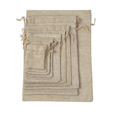 China Different Size Multi Logo Printing Natural Jute Linen Custom Available Recyclable Jute Pouch Gift Drawstring Bags Sack Burlap Gift Pouch for sale