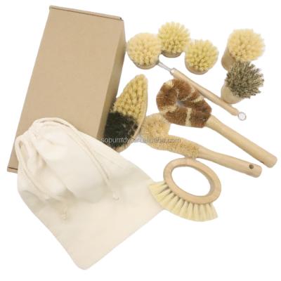 China Newest Sustainable Household Wash Dish Pot Scrub Brush 4 Pieces Wood Bamboo Play Brush Cleaning Kitchen For Home for sale