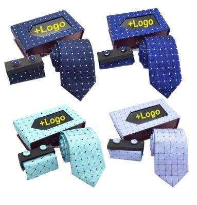 China 100%polyester china tie factory wholesale fashion men's business tie set cufflink handkerchief neck tie men's tie set box for sale