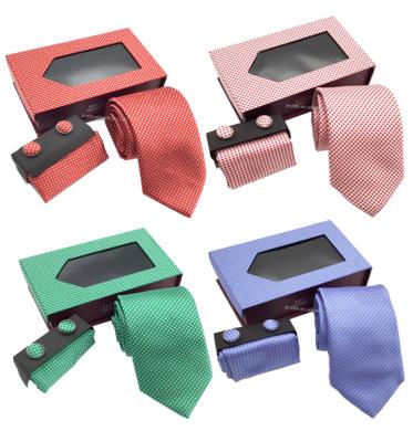 China 100%polyester china factory wholesale men's business casual tie cufflink handkerchief tie men set gift box china for sale