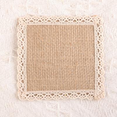 China Jute Place Lace Table Mat Woven Burlap Party Dining Mat Canvas Pad 10cm*10cm Natural UNDETERMINED for sale