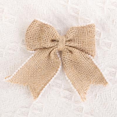 China Viable Burlap Bow Jute Bow with Pearl Swallowtail Bowknot DIY Dress Up Hat and Decorative Gift Accessories for sale