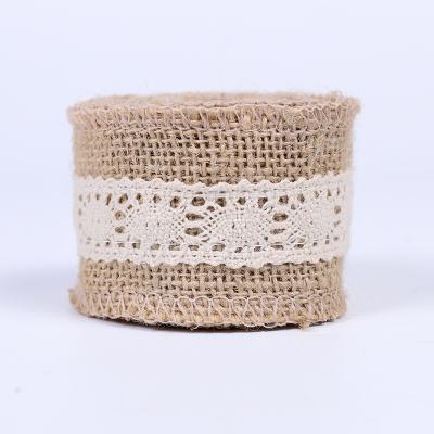 China 5cm*2m Natural Viable Burlap Cotton Lace Ribbon Wedding Gift Wrap Decorative Webbing for sale