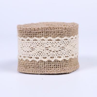 China Natural Burlap Cotton Lace Ribbon Wedding Gift Wrap Webbing 5cm*2m Decorative Viable Burlap for sale